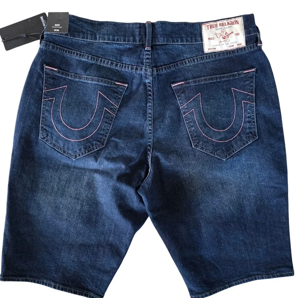 True Religion 36 Mens Ricky Relaxed Straight Dark Miner Jeans Shorts‎ NWT $129